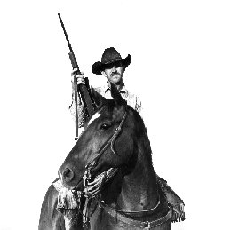 Alfred Gillette Means, Jr. on Horseback with Rifle (Front View)